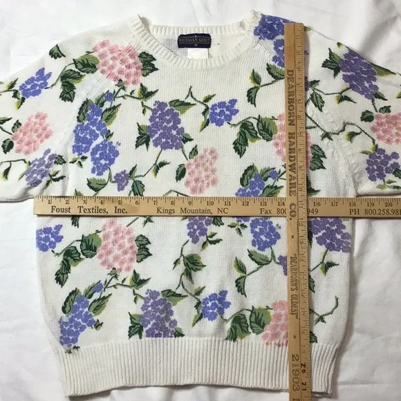 VTG Herman Geist Floral Cotton Blend Knit Short Sleeve Sweater Sz.M - Picture 4 of 7